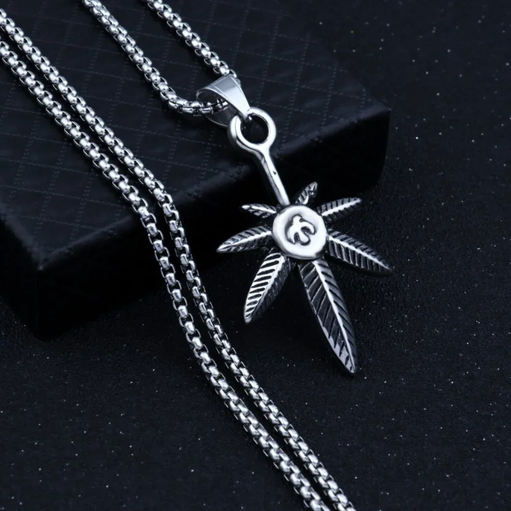 ❤️Retro small hemp leaf maple pendant necklace for women/men, N90201P192